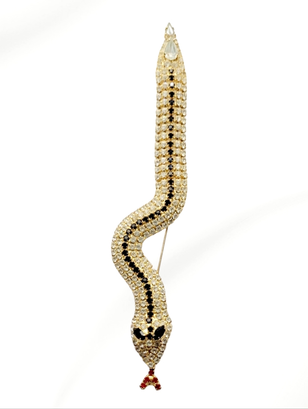 Vintage Gold Tone Crystal Snake Brooch